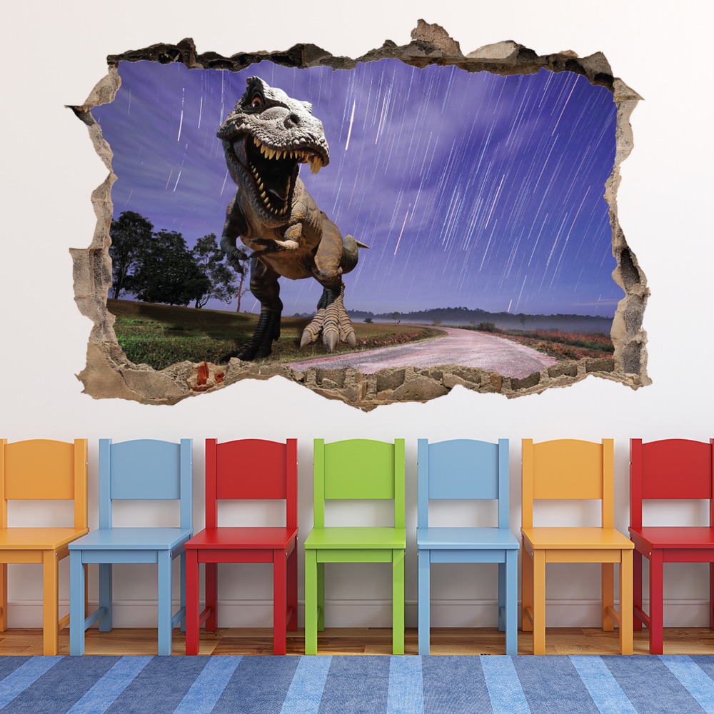 T-Rex Hunt Dinosaur 3D Hole In The Wall Sticker