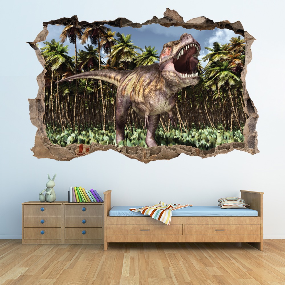 T-Rex Roar Jurassic Dinosaur 3D Hole In The Wall Sticker