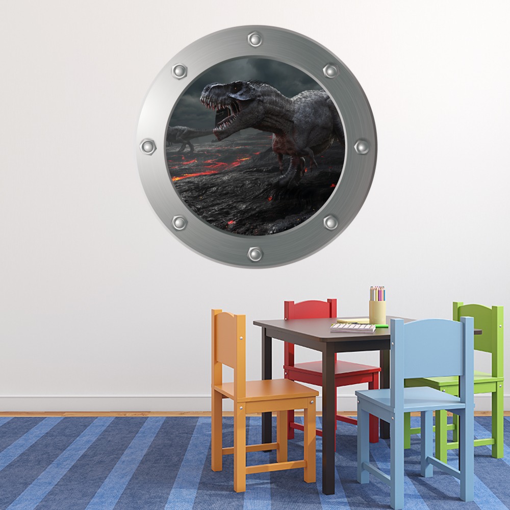 T-Rex Volcano Porthole Wall Sticker