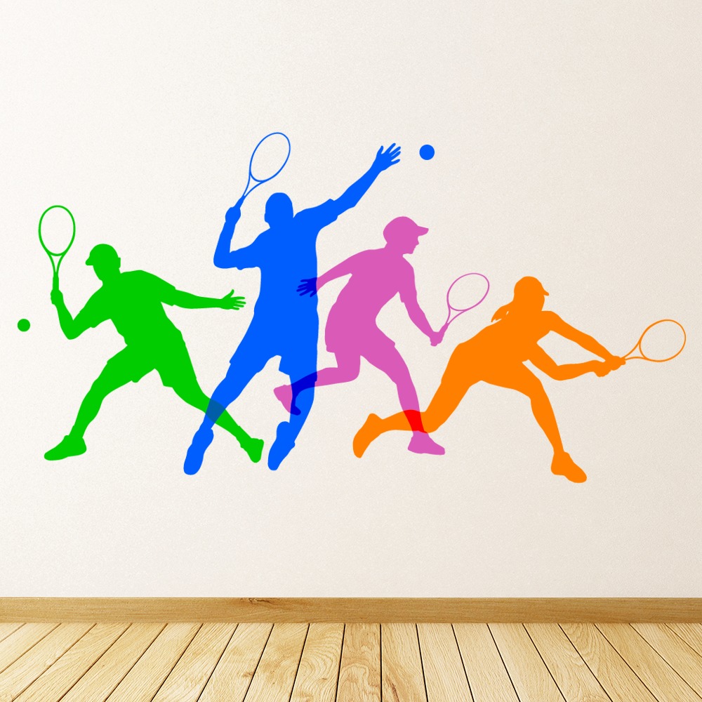 Tennis Players Green Blue Orange Purple Wall Sticker