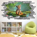 Tiger Cub Grey Brick 3D Hole In The Wall Sticker