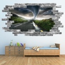 Tornado Storm Grey Brick 3D Hole In The Wall Sticker