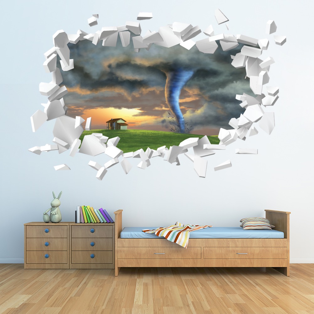 Tornado Storm White Brick 3D Hole In The Wall Sticker