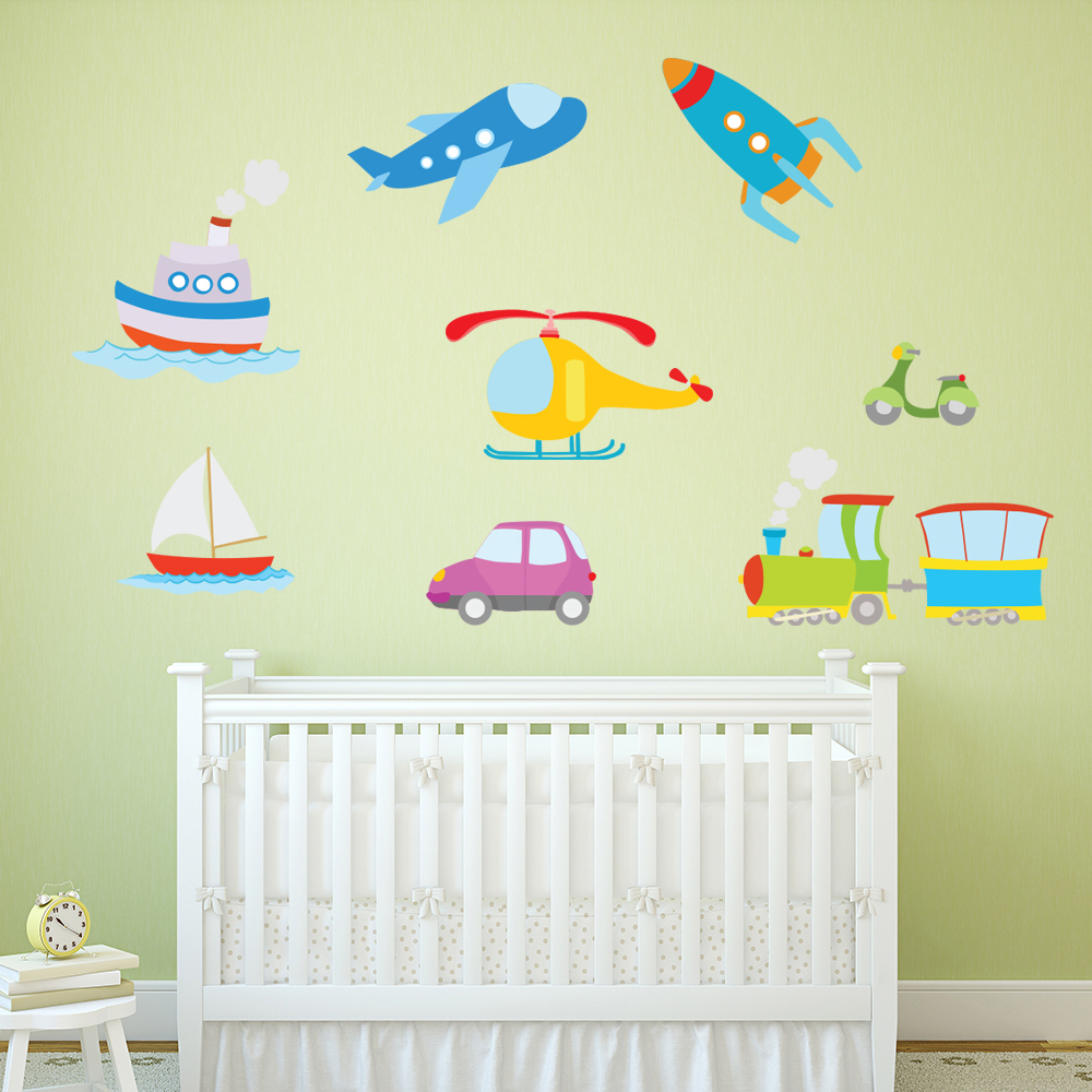 Train Plane Car Kids Wall Sticker Set