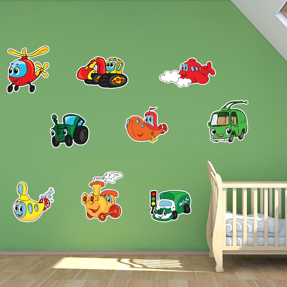 Train Plane Car Transport Wall Sticker Set