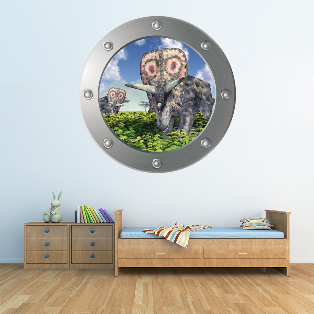 Triceratops Dinosaur Jurassic Porthole Wall Sticker