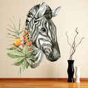 Tropical Flower Zebra Portrait Wall Sticker
