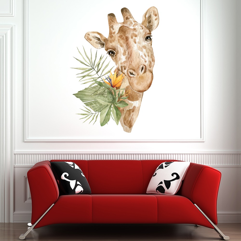 Tropical Leaf Giraffe Portrait Wall Sticker