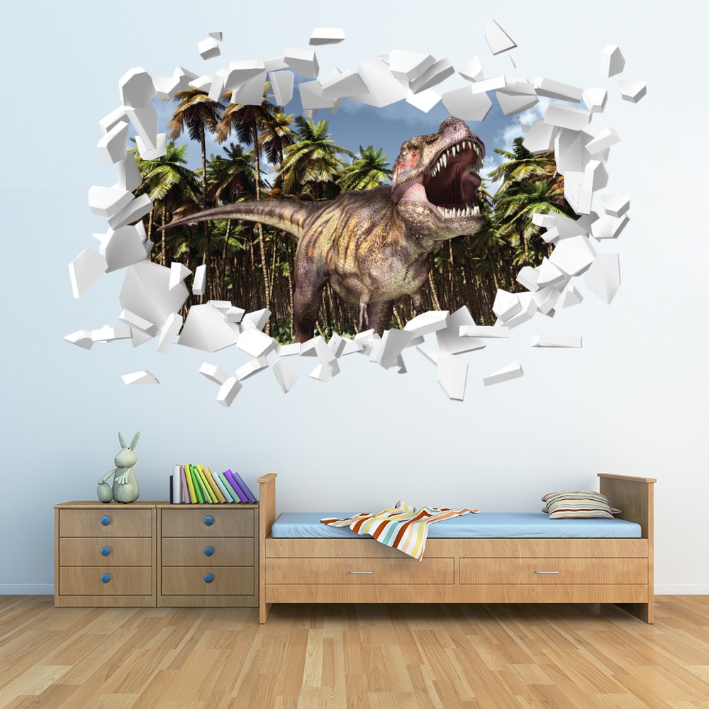 Tyrannosaurus Rex Dinosaur White Brick 3D Hole In The Wall Sticker