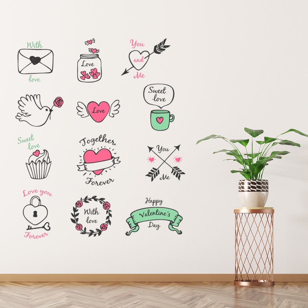 Valentines Love Heart Wall Sticker Set
