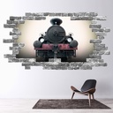 Vintage Steam Train Grey Brick 3D Hole In The Wall Sticker