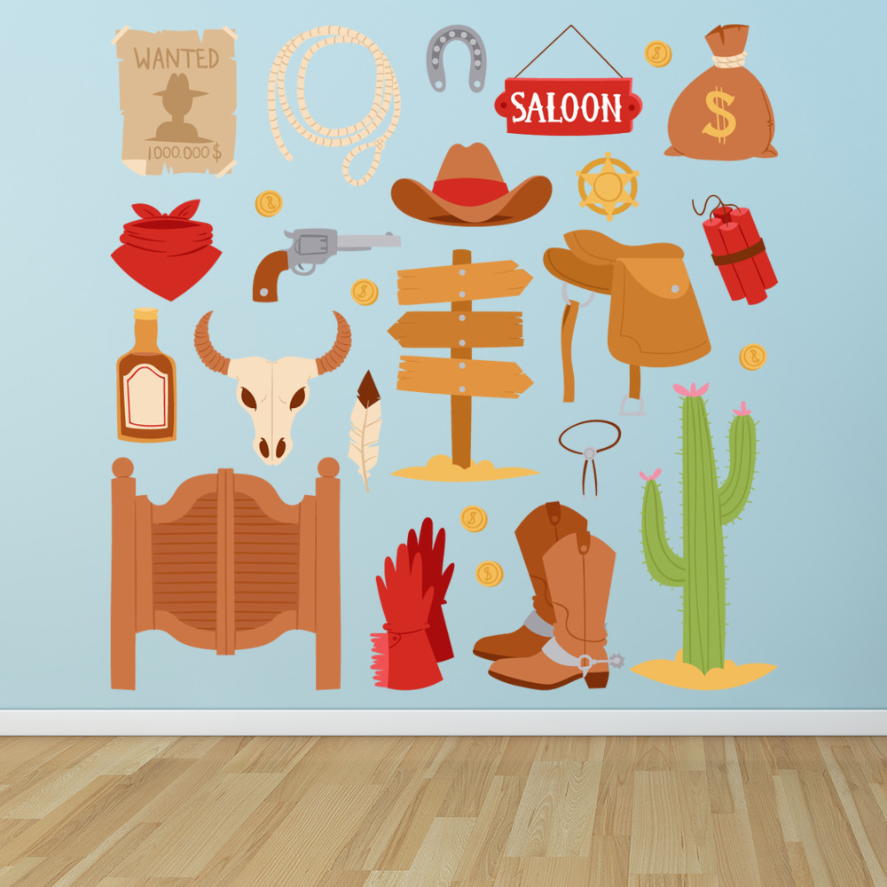 Wanted Cowboy Wild West Wall Sticker Set