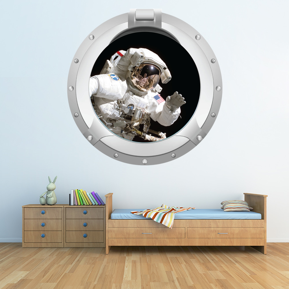 Waving Astronaut Porthole 3D Wall Sticker