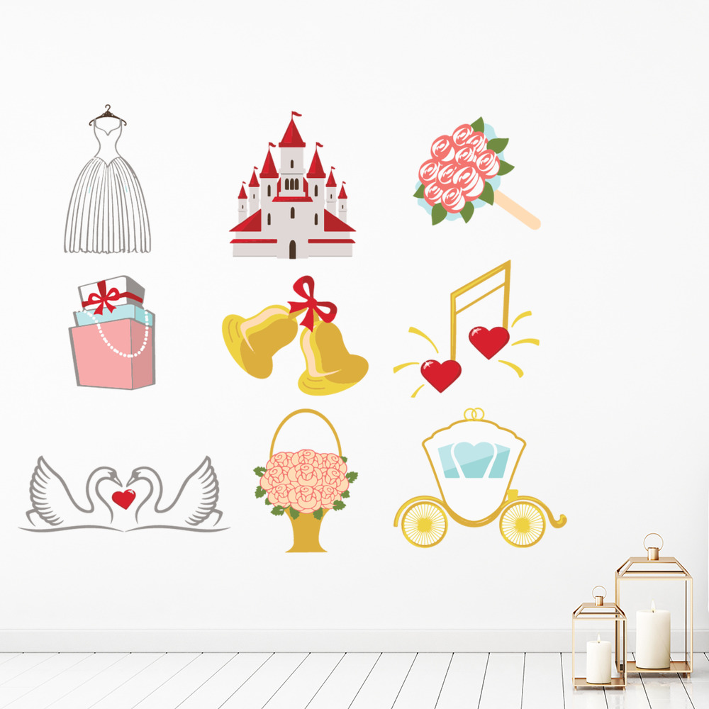Wedding Dress Church Bells Wall Sticker Set