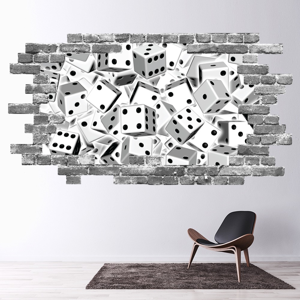 White Dice Casino Grey Brick 3D Hole In The Wall Sticker
