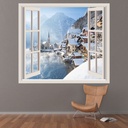 White Winter Village 3D Window Wall Sticker