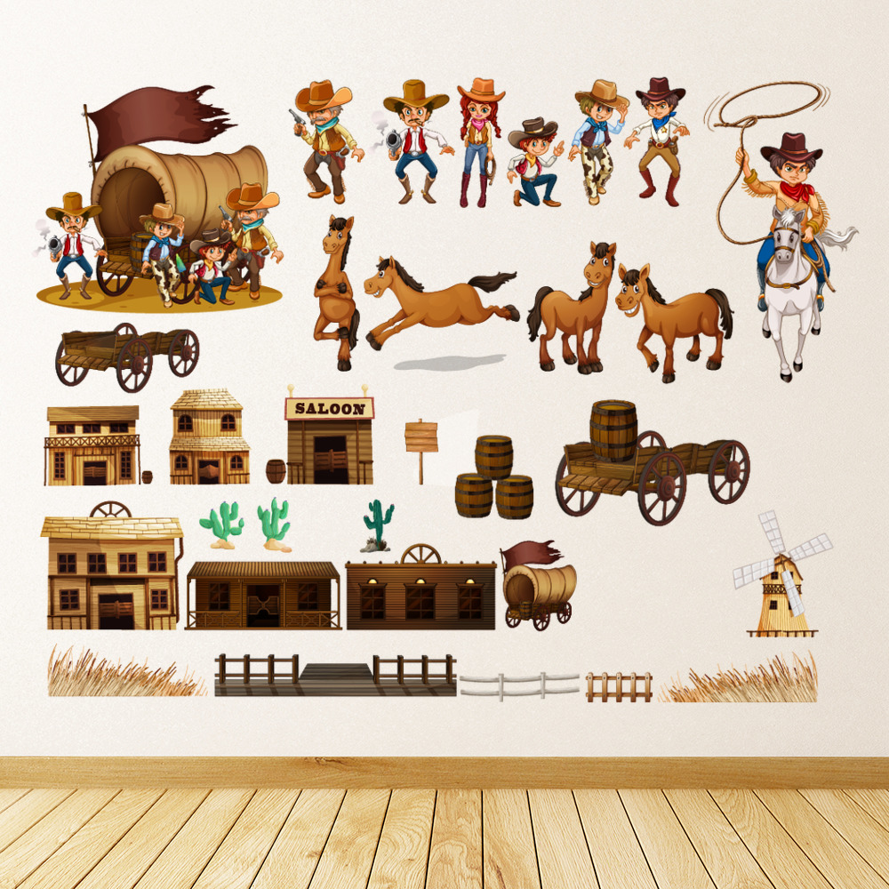 Wild West Cowboy Saloon Wall Sticker Set