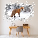 Winter Fox White Brick 3D Hole In The Wall Sticker