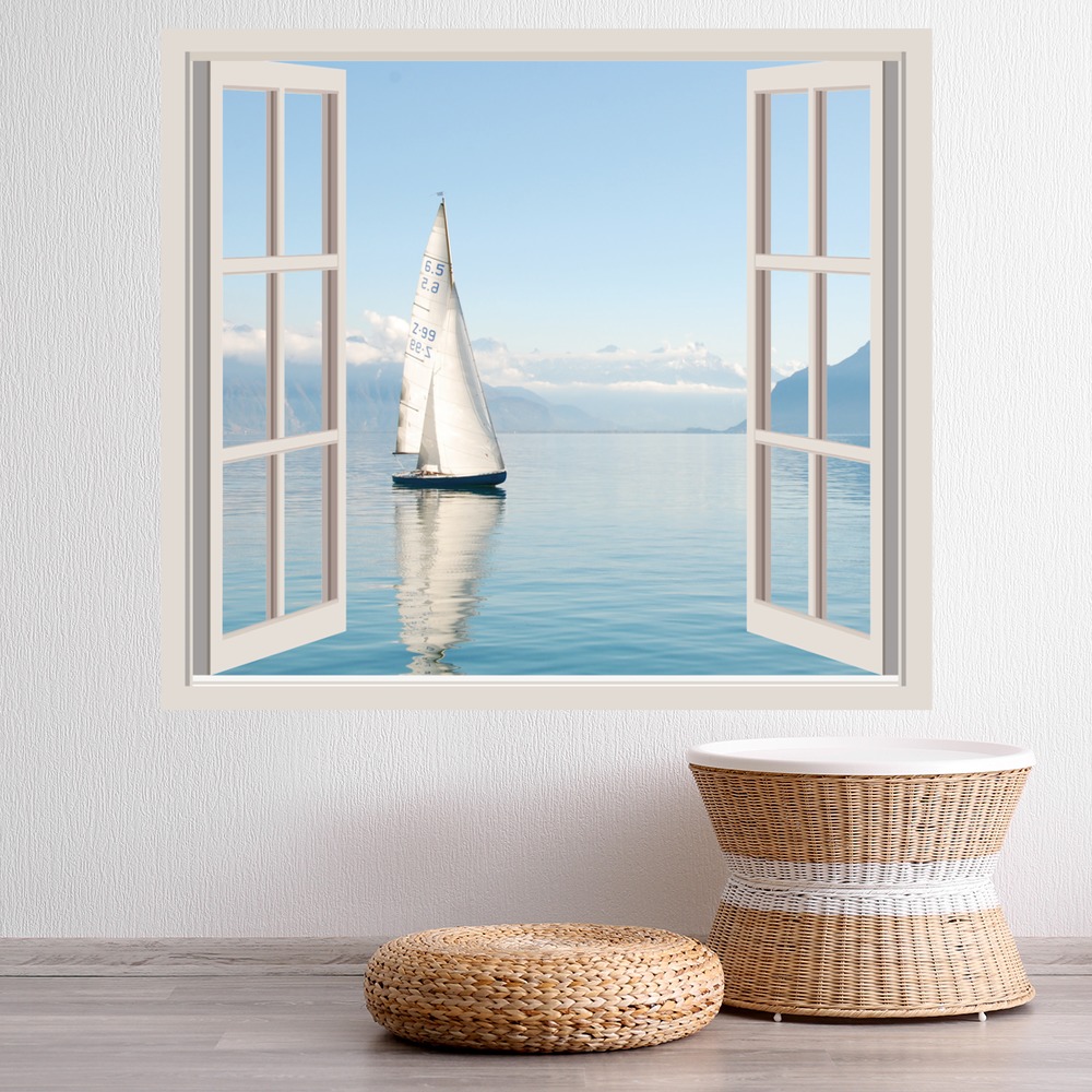 White Sailboat 3D Window Wall Sticker