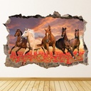 Wild Horses Poppy Field 3D Hole In The Wall Sticker