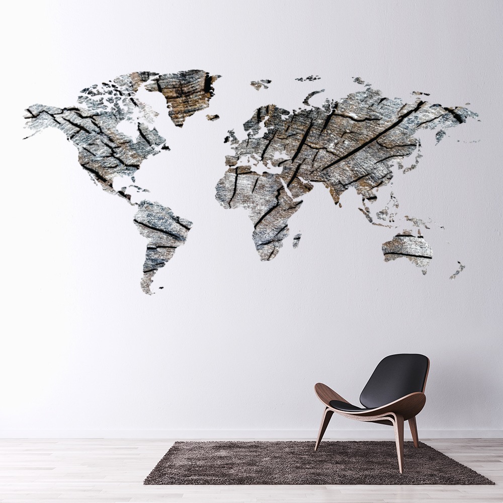 Wood Tree Effect World Map Wall Sticker