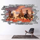 Wild Horses Grey Brick 3D Hole In The Wall Sticker
