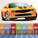 Yellow Sports Car Black Stripe Wall Sticker