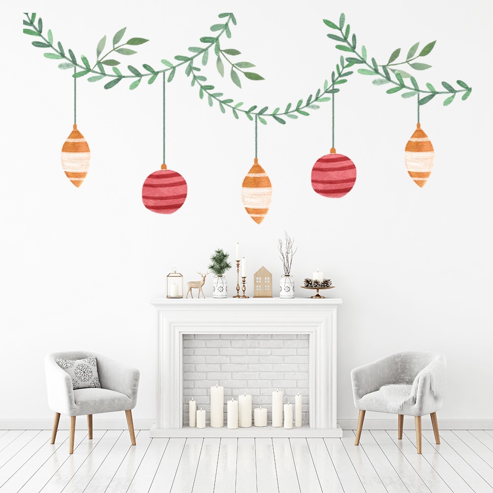 Wreath & Baubles Christmas Wall Sticker