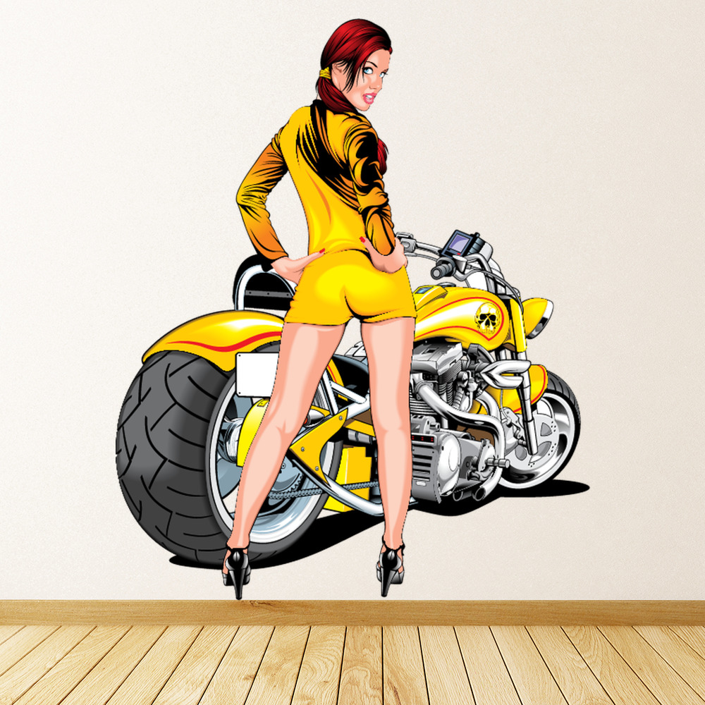Yellow Biker Babe Wall Sticker