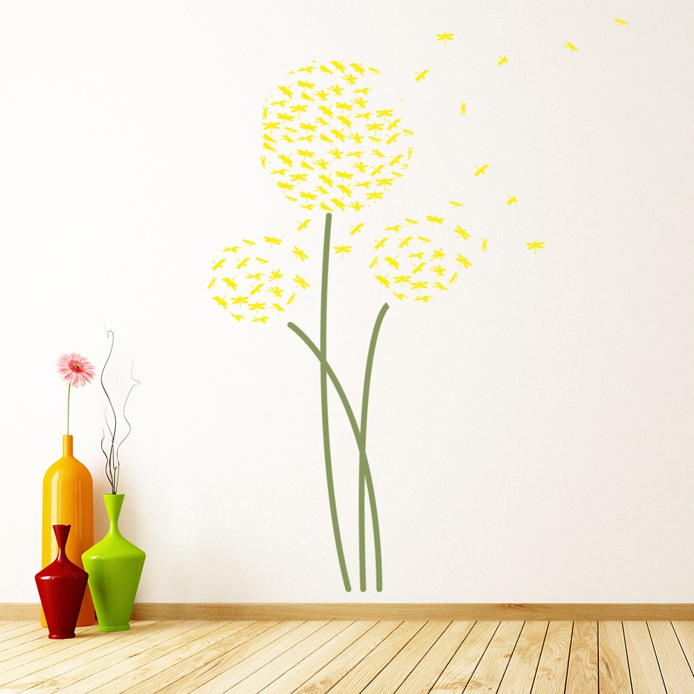 Yellow Dragonfly Dandelion Trio Wall Sticker