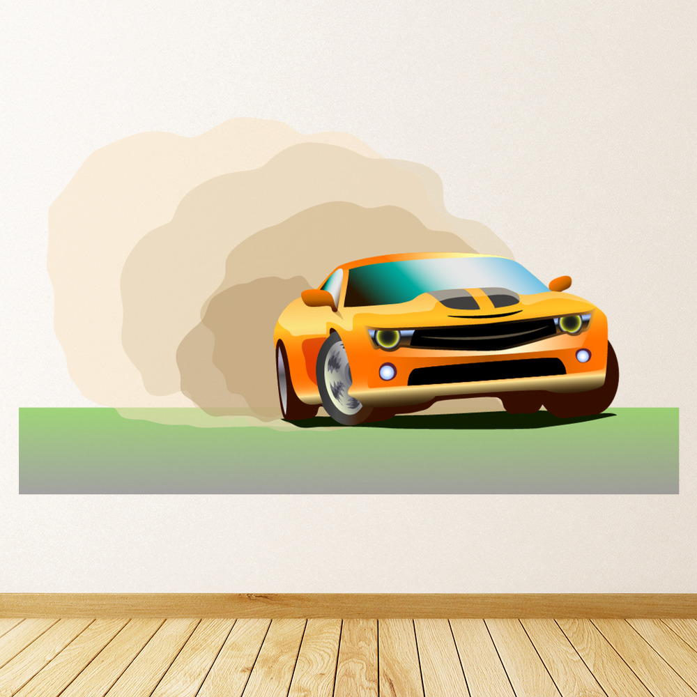 Yellow Sports Race Car Wall Sticker