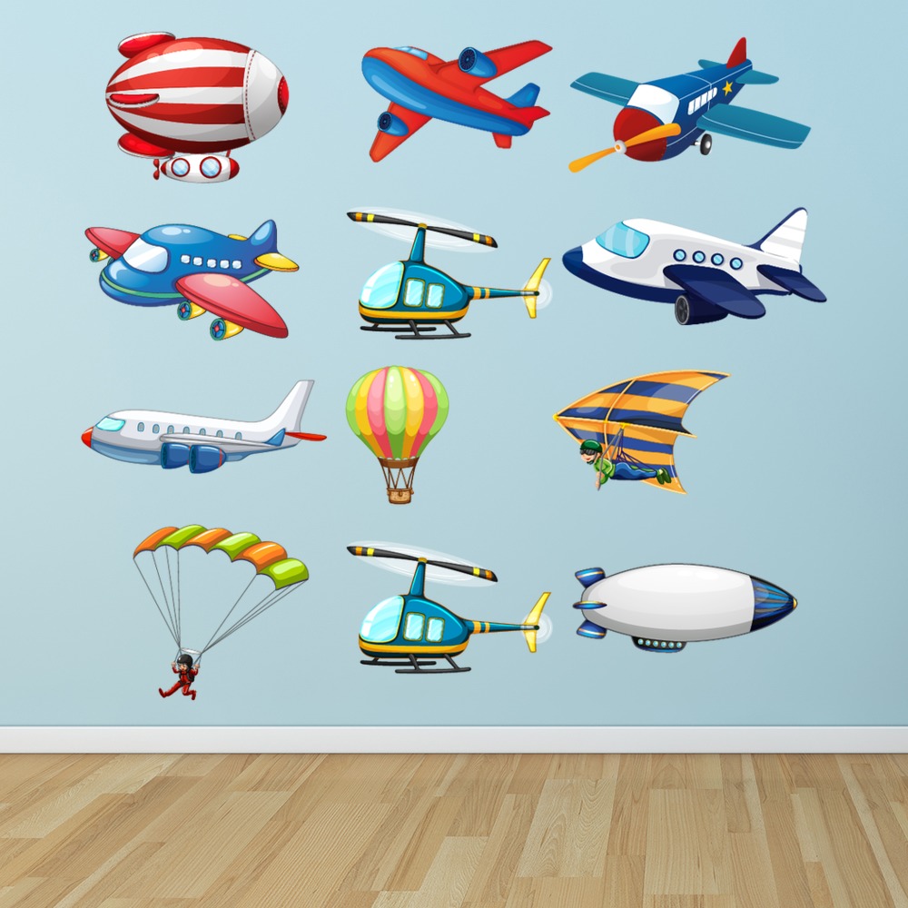 Air Flight Transport Plane Helicopter Wall Sticker Set
