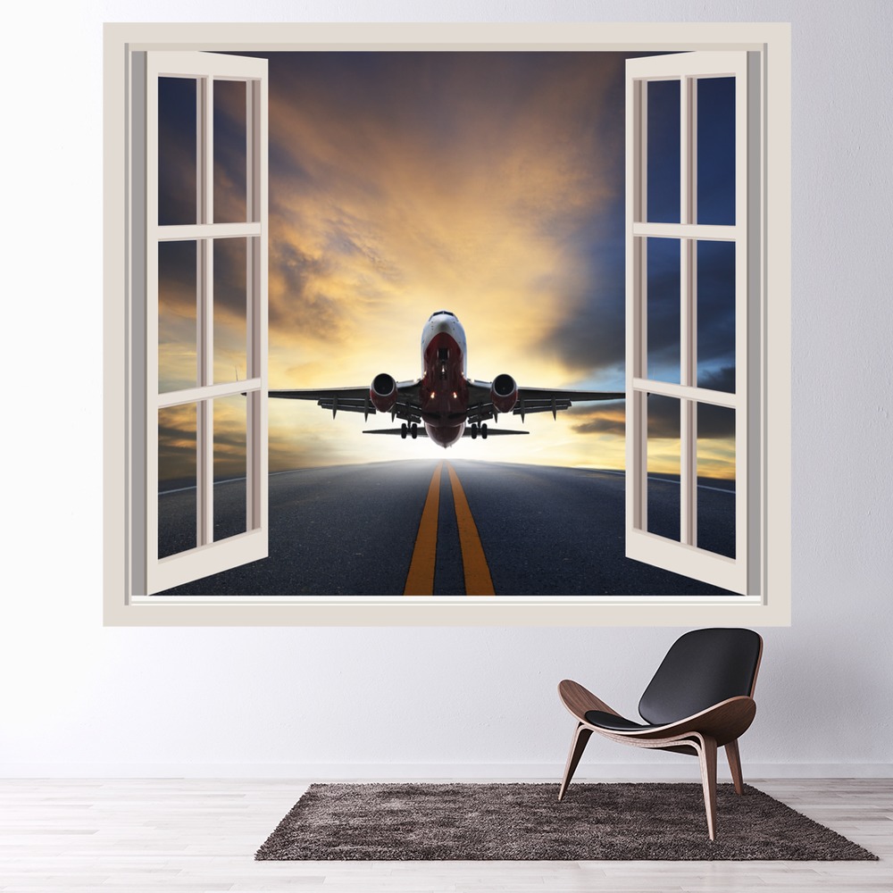 Airplane Flight 3D Window Wall Sticker