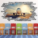 Airplane Sunrise Grey Brick 3D Hole In The Wall Sticker