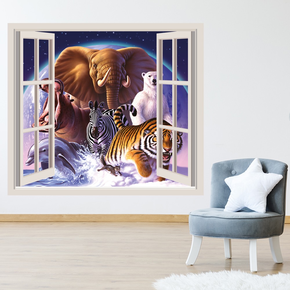 Animal World 3D Window Wall Sticker
