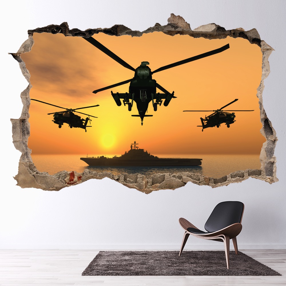 Apache Helicopters 3D Hole In The Wall Sticker