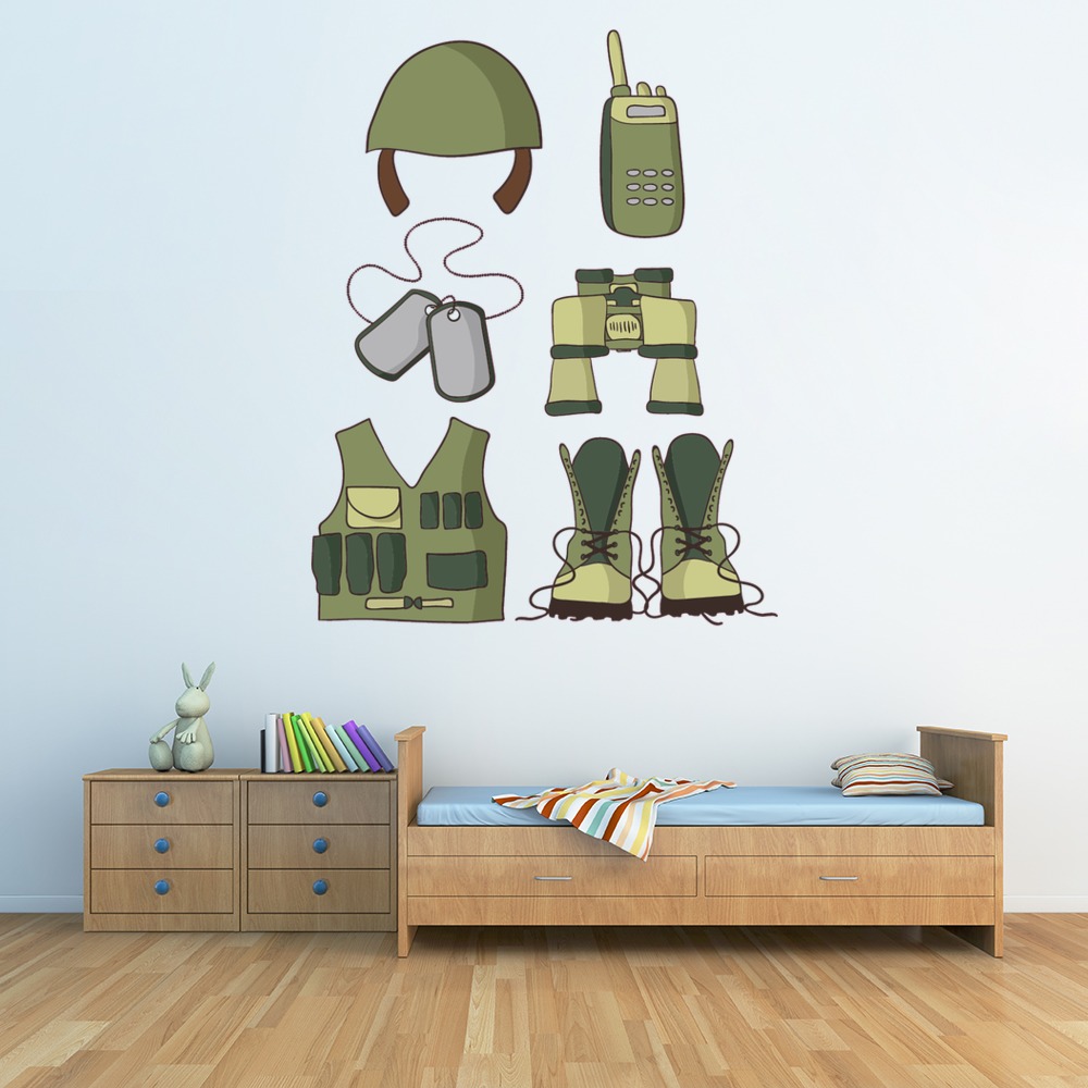 Army Soldier Boots Helmet Wall Sticker Set