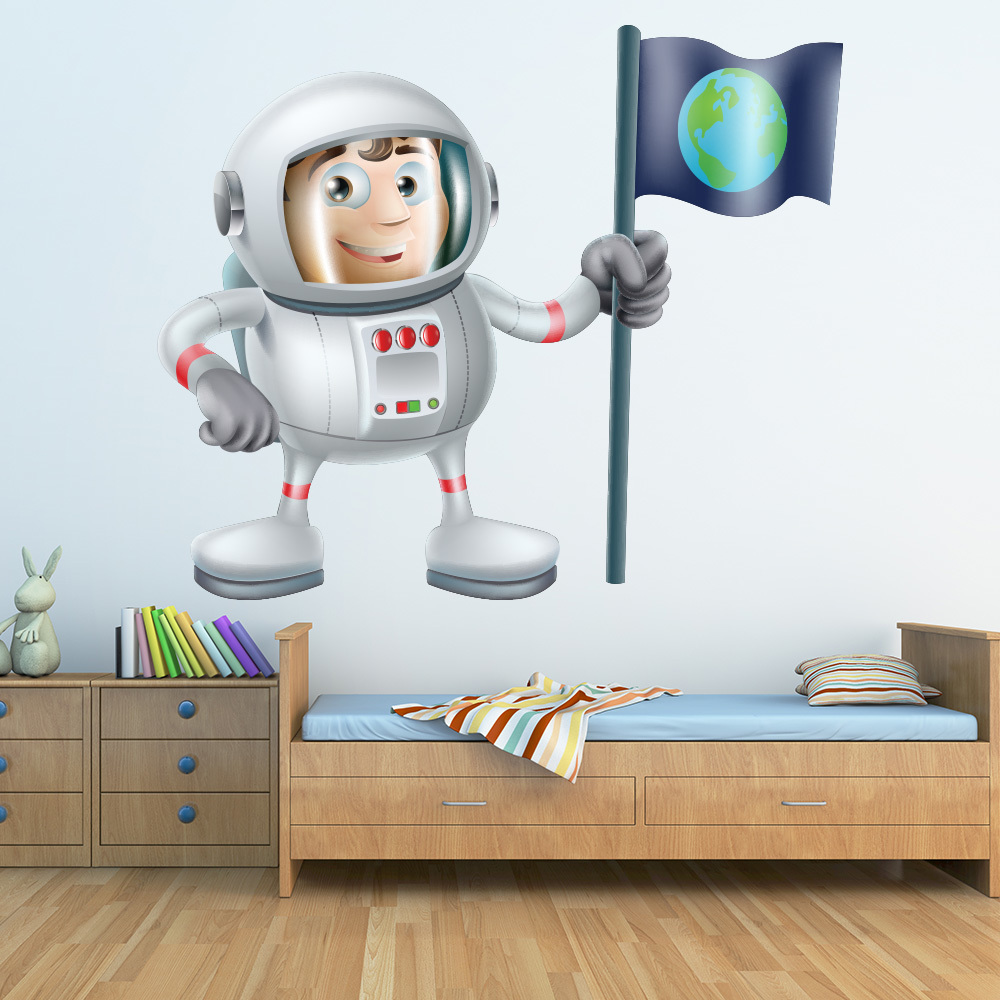 Astronaut & Flag Space Wall Sticker