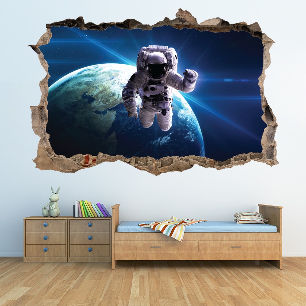 Astronaut & Planet Earth 3D Hole In The Wall Sticker