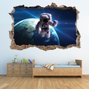 Astronaut & Planet Earth 3D Hole In The Wall Sticker