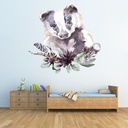 Autumn Flowers & Badger Woodland Animal Wall Sticker
