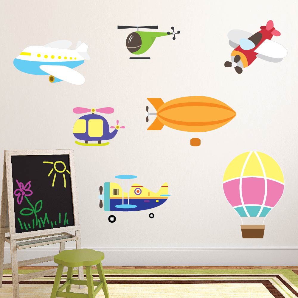 Balloon Plane Transport Wall Sticker Set