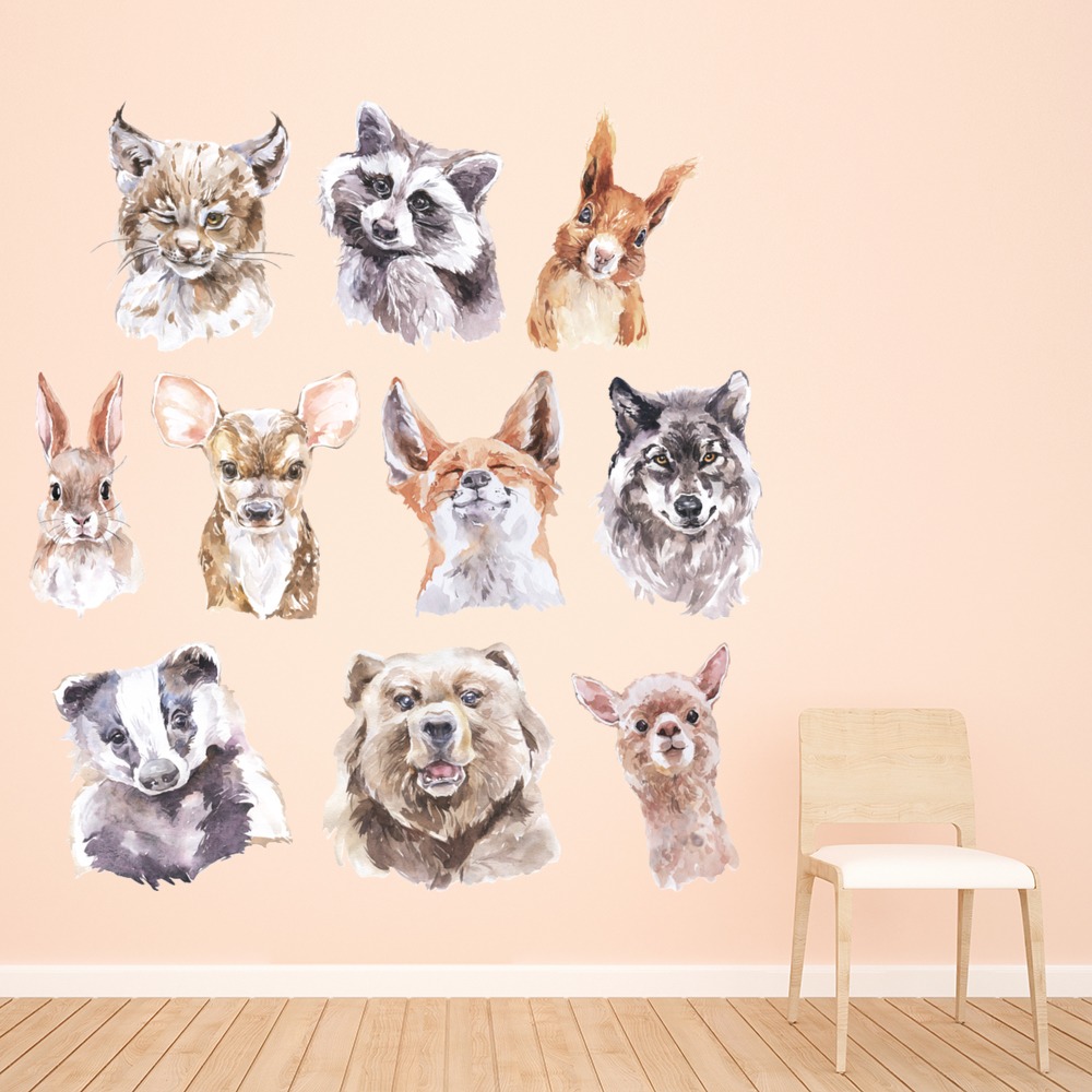 Bear, Fox, Wolf Woodland Animals Wall Sticker Set
