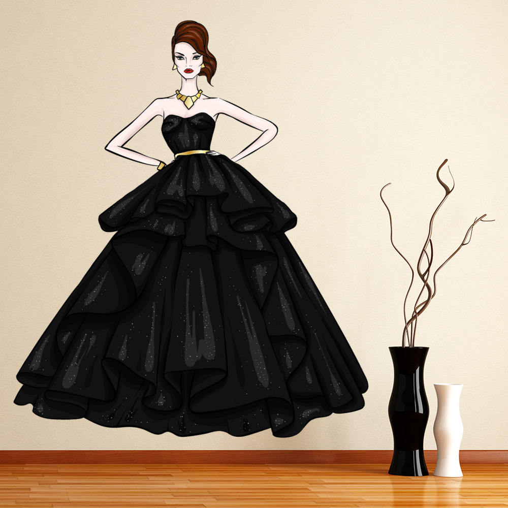 Beautiful Woman Black Dress Wall Sticker