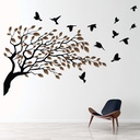 Birds Tree Brown Autumn Leaves Wall Sticker