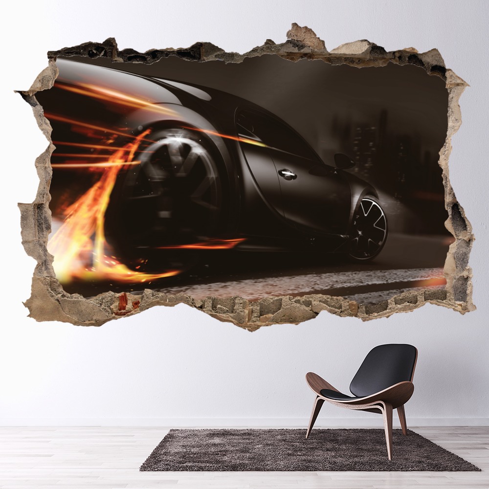 Black Race Car 3D Hole In The Wall Sticker