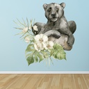 Black Panther White Tropical Flowers Wall Sticker