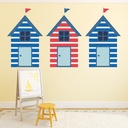 Blue & Red Beach Huts Nautical Wall Sticker