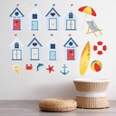 Blue Beach Huts Seaside Decor Wall Sticker