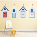 Blue Beach Hut Seaside Set Wall Sticker